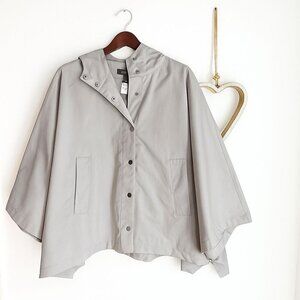 Tahari Womens Hooded Waterproof Poncho Snap Buttons ONE SIZE Light Gray